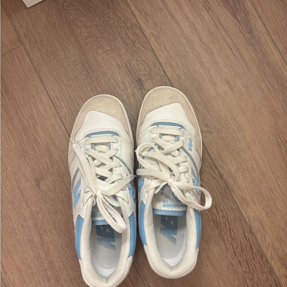 New Balance Kids 550 White and Light Blue Sneakers